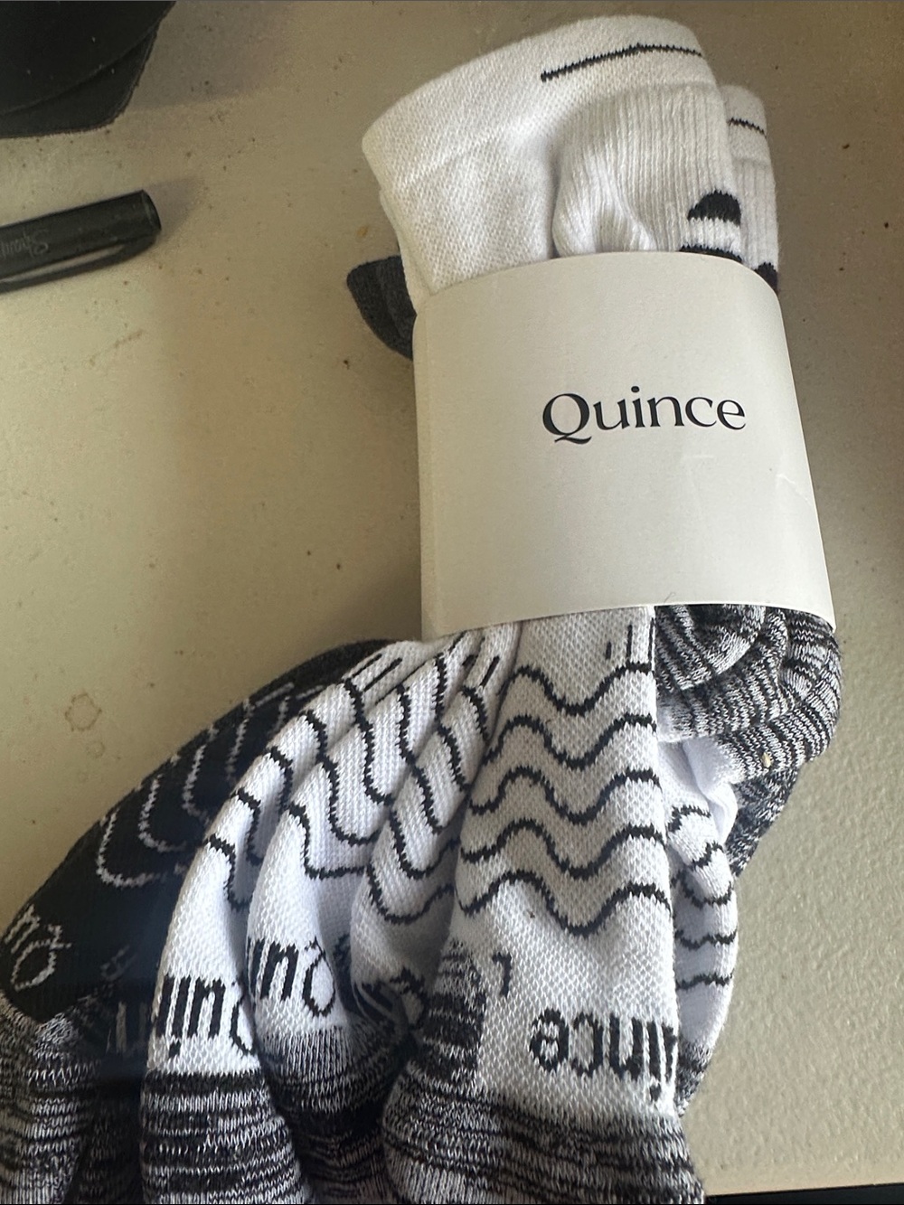 Quince White and Black Patterned Crew Socks - 4 Pack 0195